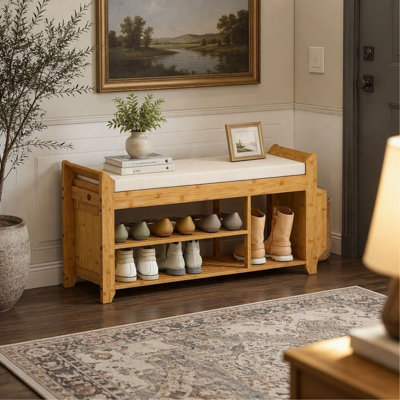Banc de rangement d'entrée avec siège rembourré confortable pour couloir et salon
