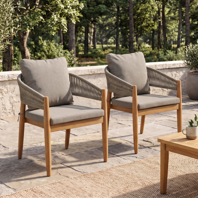 Fauteuil d'extérieur 2 pièces en bois d'acacia, Beige