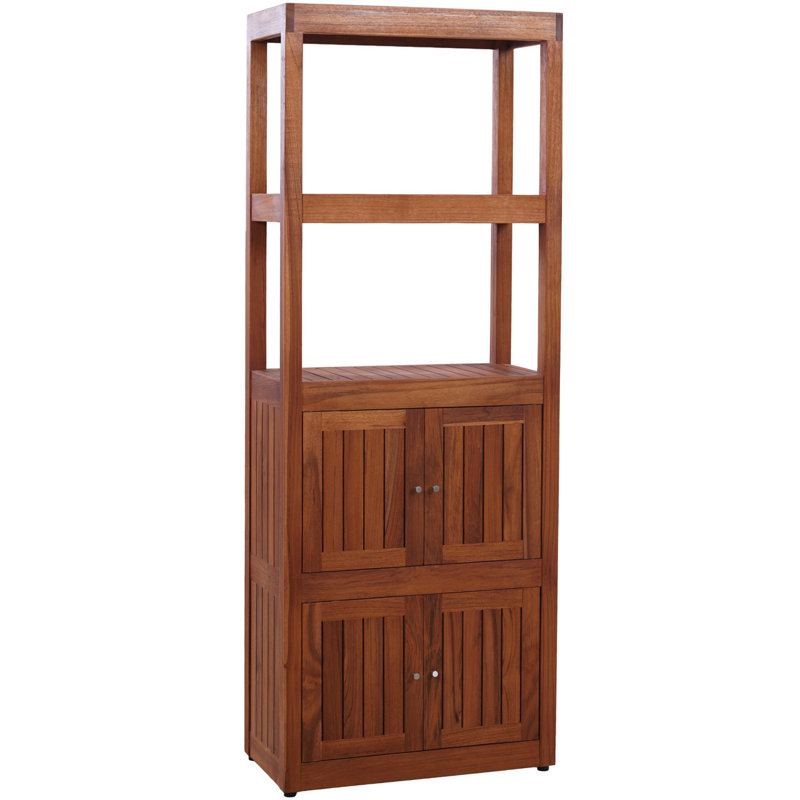 Armoire sur pied en teck à 4 niveaux avec tablettes Sula
