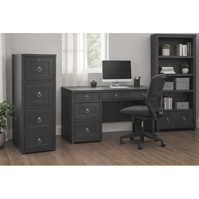 Raina 17.25'' Wide 4 -Drawer Solid Wood File Cabinet, Gray
