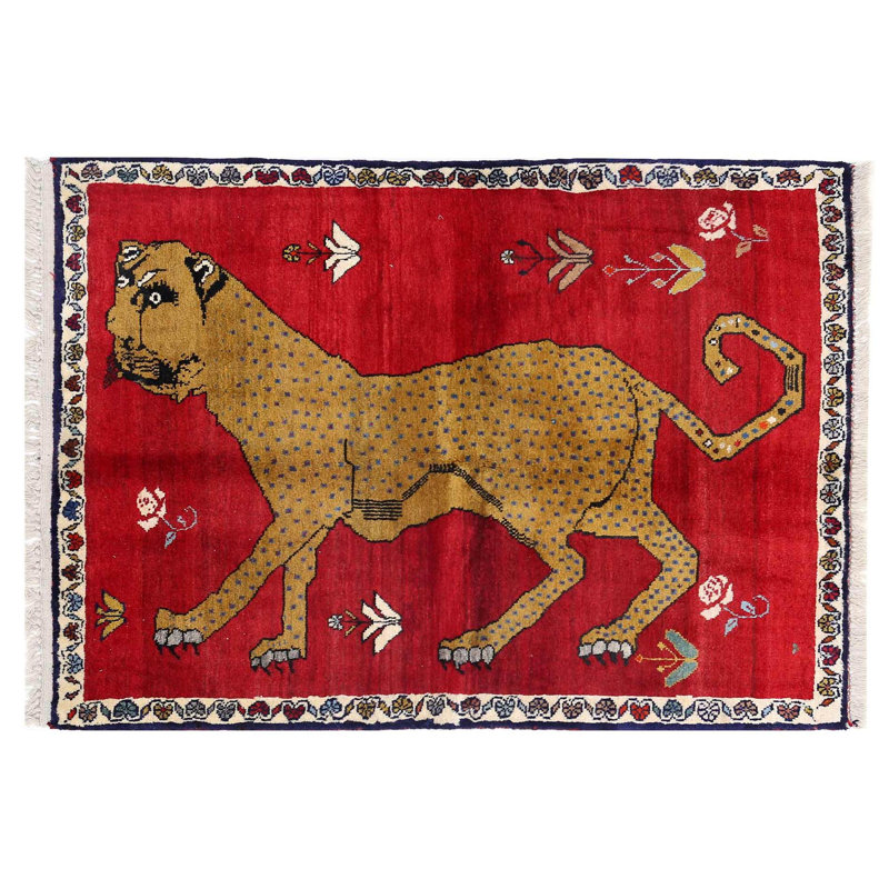 Animal Pictorial Cheetah Hand Knotted Rug 3'5"X 4'9"