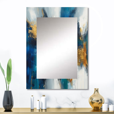 «Deep Knowing Abstract» en bleu royal et or IV - peinture abstraite murale, miroir décoratif moderne, impression d'art en métal