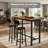 Faux Marble Pub Height Table Set For 2, 3-Piece Rectangular Bar Table And Chairs Set, Space-Saving Counter Height Bistro Table Set With 2 PU Upholstered Stools, Backrest & Footrest For Kitchen, Bistro, Pub, Bar-1230775901