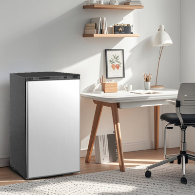 SimzLife Pi. Mini réfrigérateur avec porte réversible pour un rangement flexible, 7 réglages de température précis et 2 tablettes faciles à nettoyer, idéal pour les chambres / bureaux / dortoirs, argent