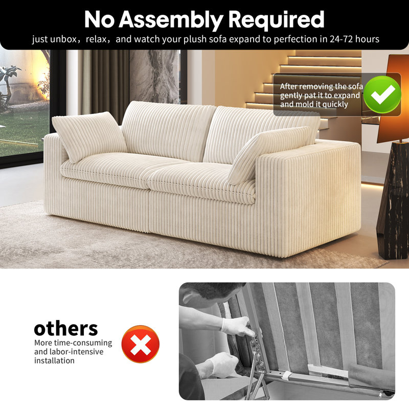 Canapé modulaire Boneless LoveSeat Cloud, canapé en velours côtelé l 78,7 po, 2 pièces, aucun assemblage requis