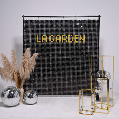  24 panneaux de toile de fond muraux chatoyants 4 x 6 pi Blcak carré décoration de fête à paillettes pour fiançailles anniversaire