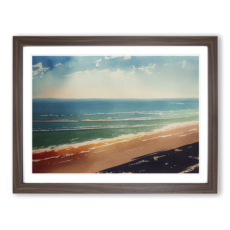 Beach In Watercolour Vol.5 - Single Picture Frame Painting, 46cm H x 64cm W x 2cm D, Walnut