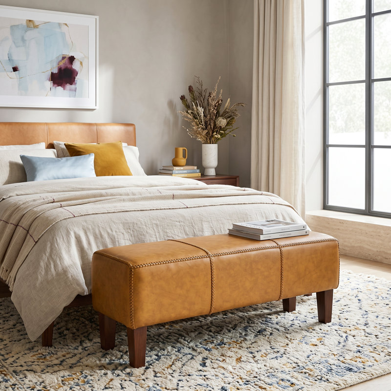Banc en cuir véritable avec cadre tressé 43 po Kaylee