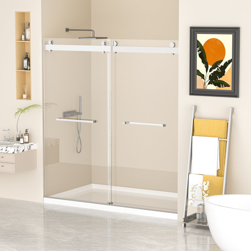 68"-72"W x 76"H Frameless Double Sliding Soft-Close Shower Door with 3/8" SGCC Tempered Glass,304 Stainless Steel Hardware