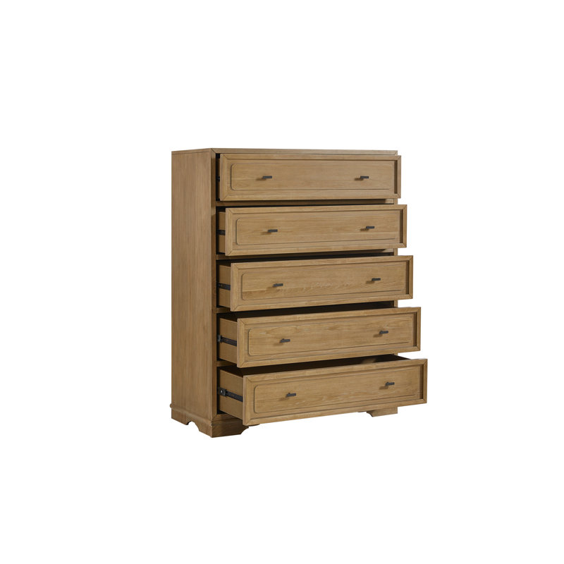 Hickory 5 Drawer Chest -Cashew, Tan