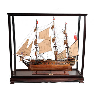 39" Wood Brown HMS Surprise 1796 Table Top Display Case Hand Painted Model Boat