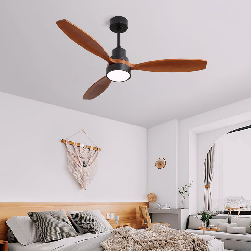 52 Inch Integrated LED Indoor Low Profile Ceiling Fan With Light And Remote Control For Patio Living Room, Black, Brown