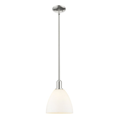 Arcadia - Bristol - Mini-luminaire suspendu 1 tige 9 po - Finition nickel poli - Abat-jour blanc mat