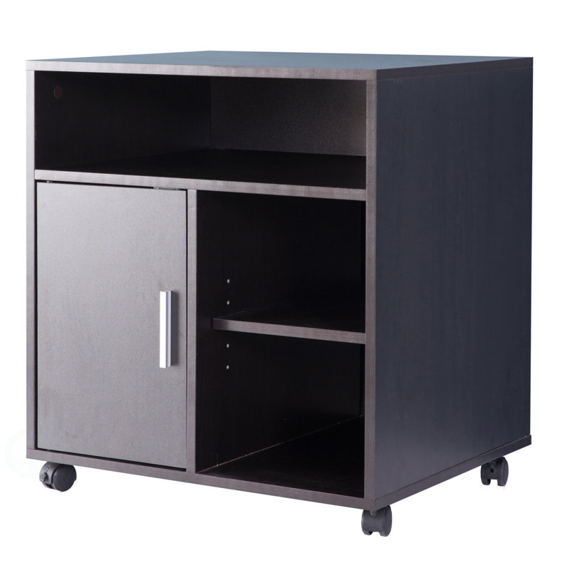 Black Wood Office Storage Stand with Casters