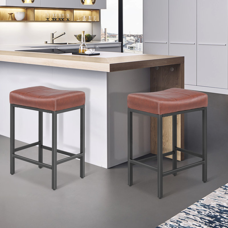 Backless Bar Stools Counter Stools With Footrest, Reddish Brown, Counter Stool (26.5” Seat Height)