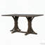 Table de salle à manger en bois massif avec base à tréteaux et pieds courbés