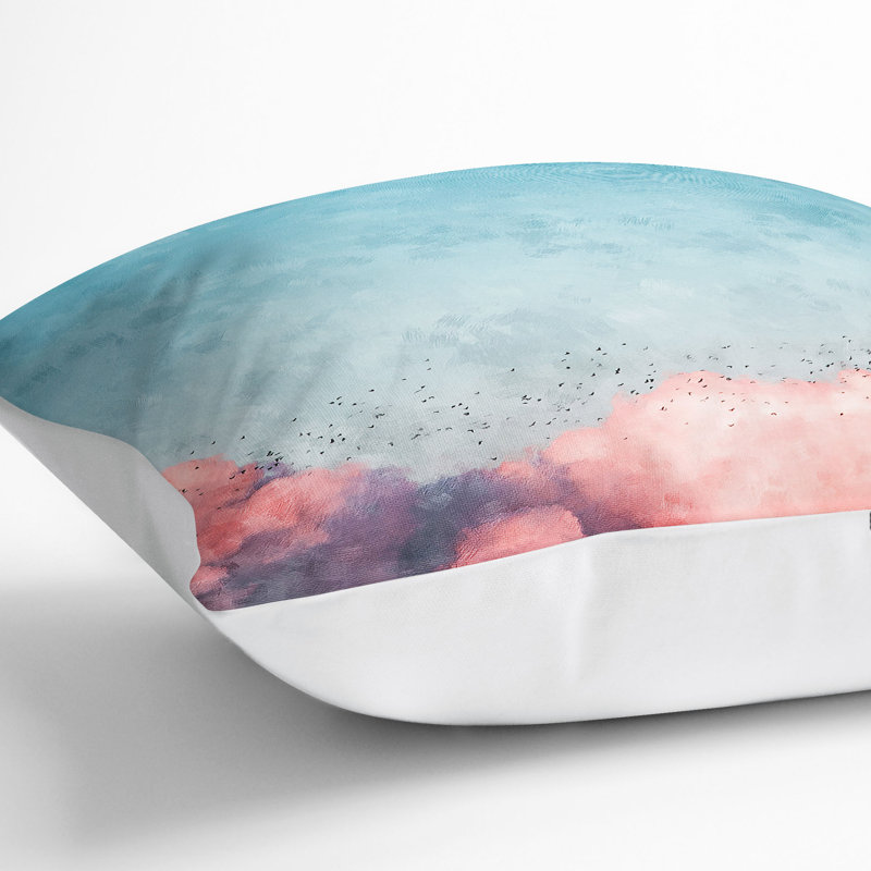 Migrating Birds Painting Cushion with Filling, 40cm H x 40cm W x 15cm D, White