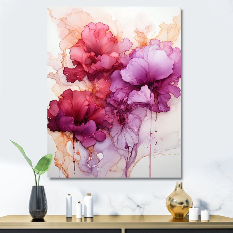 «Blossoming Magenta Bliss», encre aquarelle, Toile tendue, H 20 po x l 12 po x P 1 po
