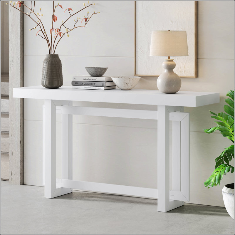 Thedrick 59" Extra Long Entryway Table Console Table,Entryway table,Hoyer table with wood frame, White