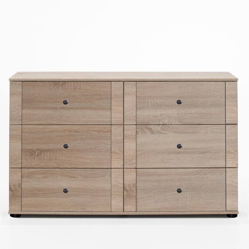 Aibek Solid Wood 130cm W 6 - Drawer Chest of Drawers, Rough-cut oak
