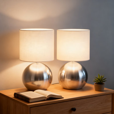 Ensemble de 2 lampes de table modernes avec abat-jour en lin - éclairage de chevet minimaliste pour la chambre à coucher, le salon, le bureau et le dortoir - comprend une ampoule E12 compatible