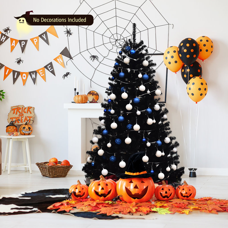 Arbre de Noël noir en épinette artificielle, H 7 pi 6 po