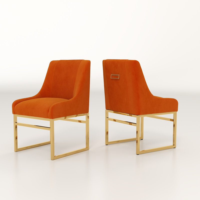 Zanthia Tufted Velvet Side Chair Dining Chair, Orange, 2