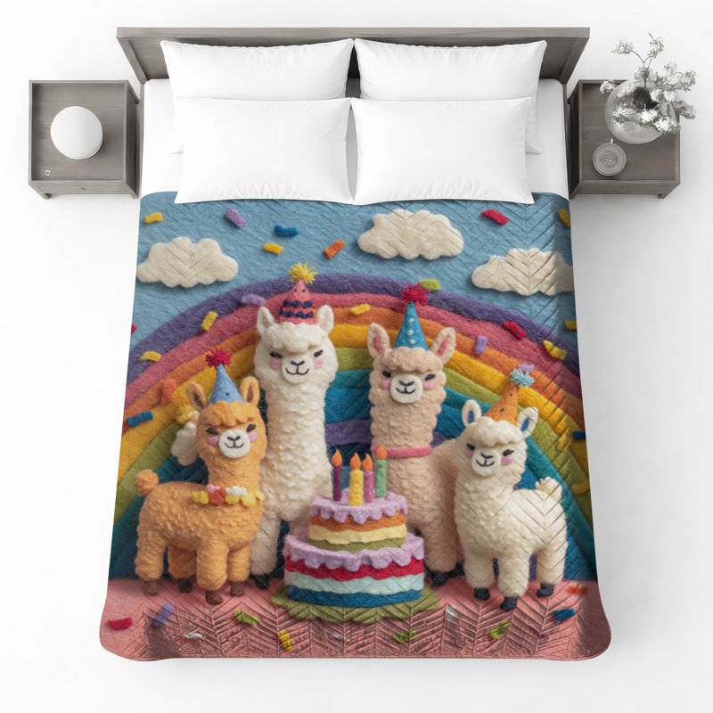 Couvre-lit Felt Llamas Birthday Cake Bedding Birthday, Double