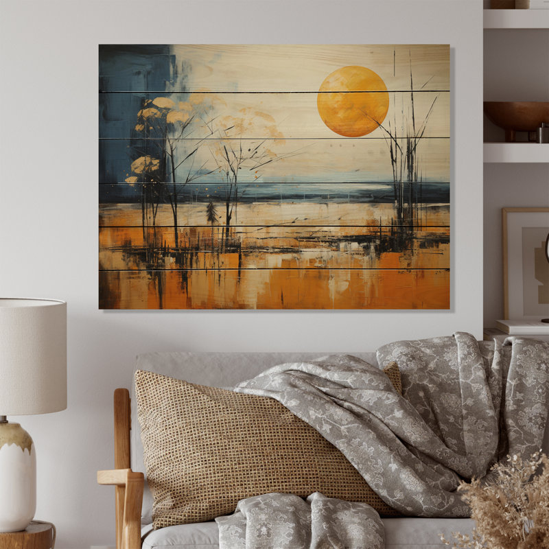 «Yellow Bold», ciel bleu jaune et prairies dorées II sur bois, H 10 po x l 20 po x P 0,78 po