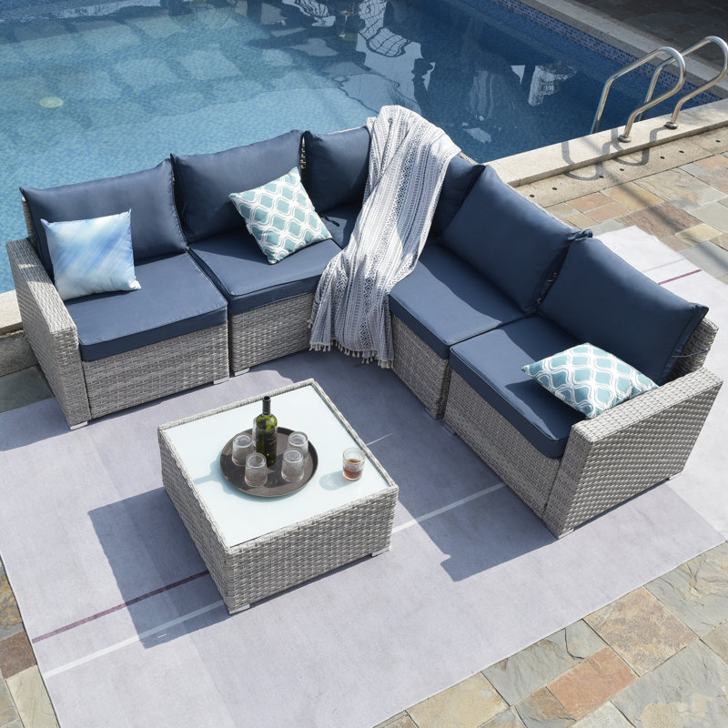 Canapé modulaire d'extérieur faisant face à gauche avec coussins de 113 po de large Marg margert, Bleu