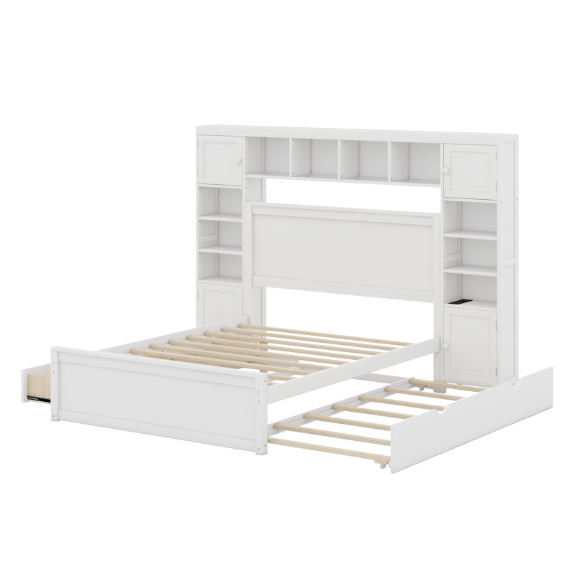 Lit en bois avec armoire, Blanc