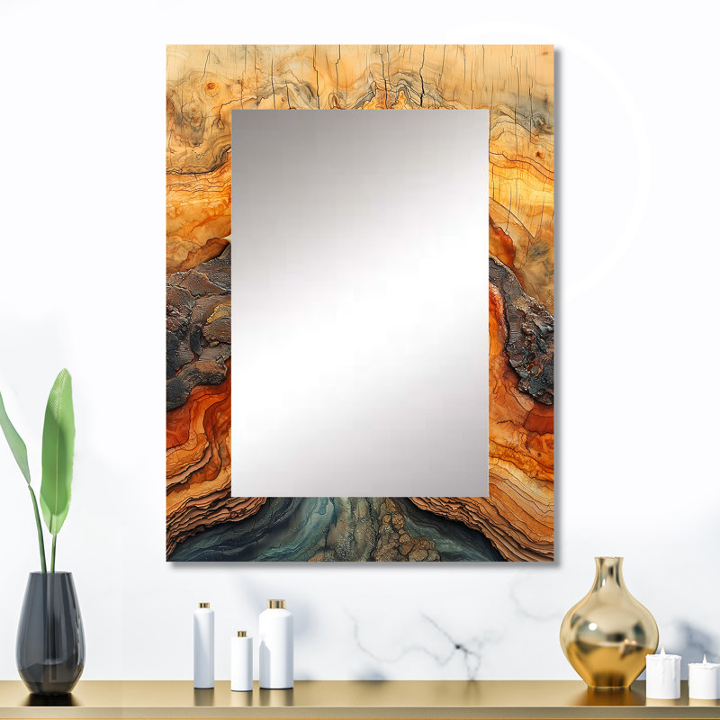 Succulent sur un plateau en bois, rivière River III - miroir de plantes grasses, miroir mural traditionnel unique, impression d'art en métal