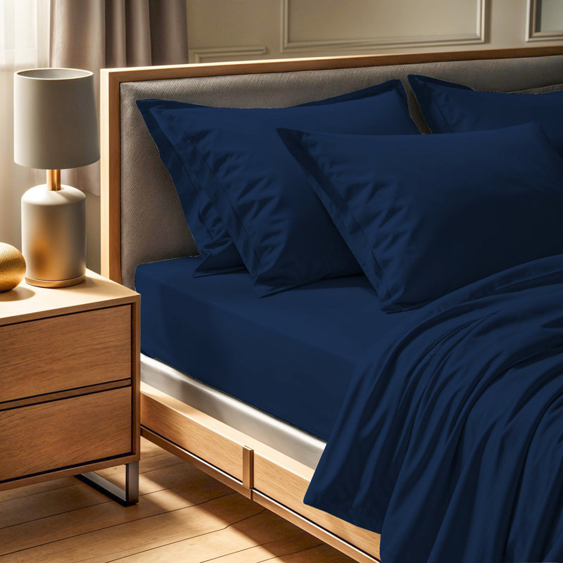 Premium Fitted Sheet, Dark Blue, 55.1 x 78.7 x 11.8 inches | 100% Cotton Ranforce, 145 Thread Count | Soft, Breathable & Machine Washable for Ultimate Comfort - Ideal for Luxurious Sleep Experience