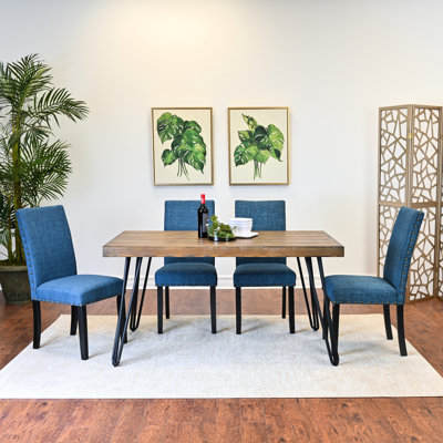 6 tables de salle à manger, table en épingle à cheveux, 4 chaises et banc, style pin foncé rustique, pour table et fabrication