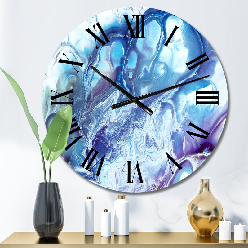 Blue and Purple Marble Abstract - Modern Wall Clock, Medium