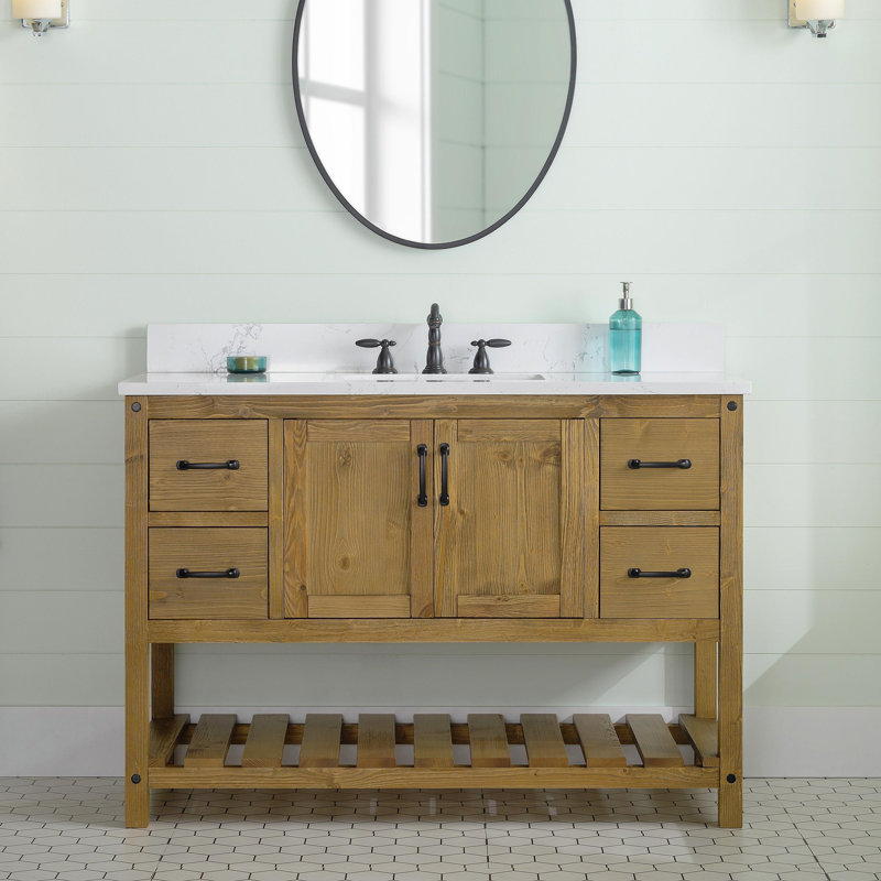 Ensemble de meuble-lavabo simple 48 po Radstock, Blanc de Carrare, Naturel antique