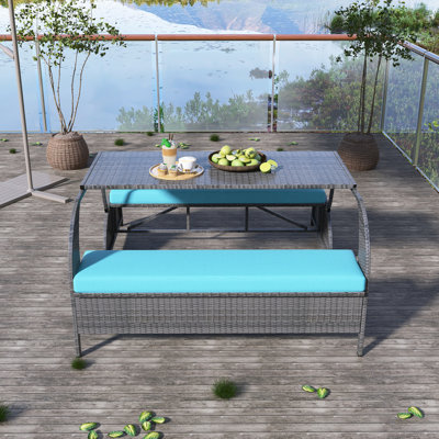 Table de pique-nique convertible 2-en-1 de 57,1 po, causeuse d'extérieur, canapé de table de pique-nique portable, convertible en 4 sièges et 1 table, pour jardin, pelouse, cour, porche, patio, bleu