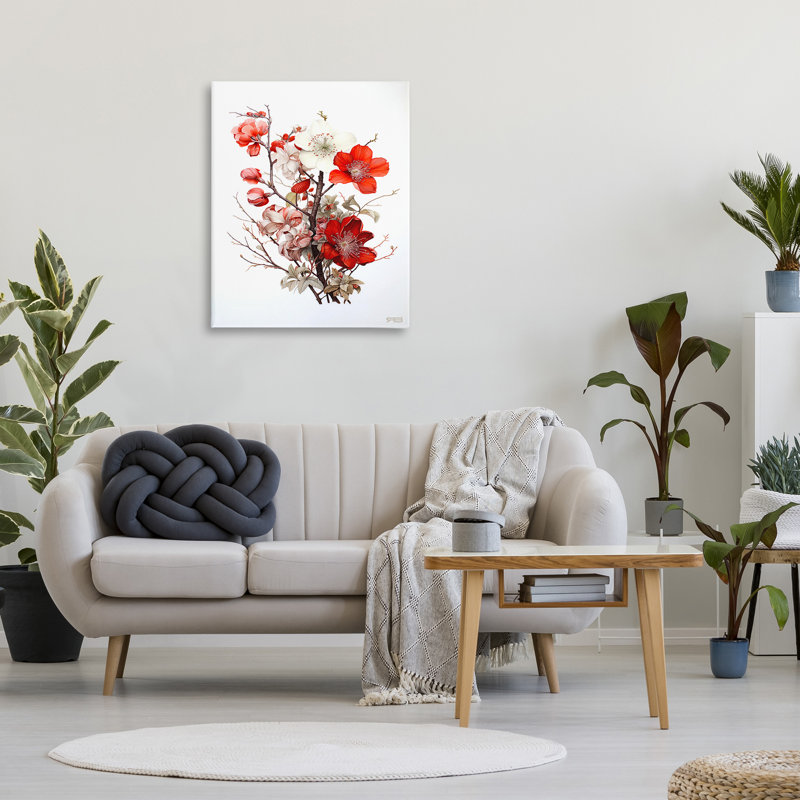 "Red Flower Branches Wraraps Canvas" par RB sur Canvas, H 40 po x l 30 po