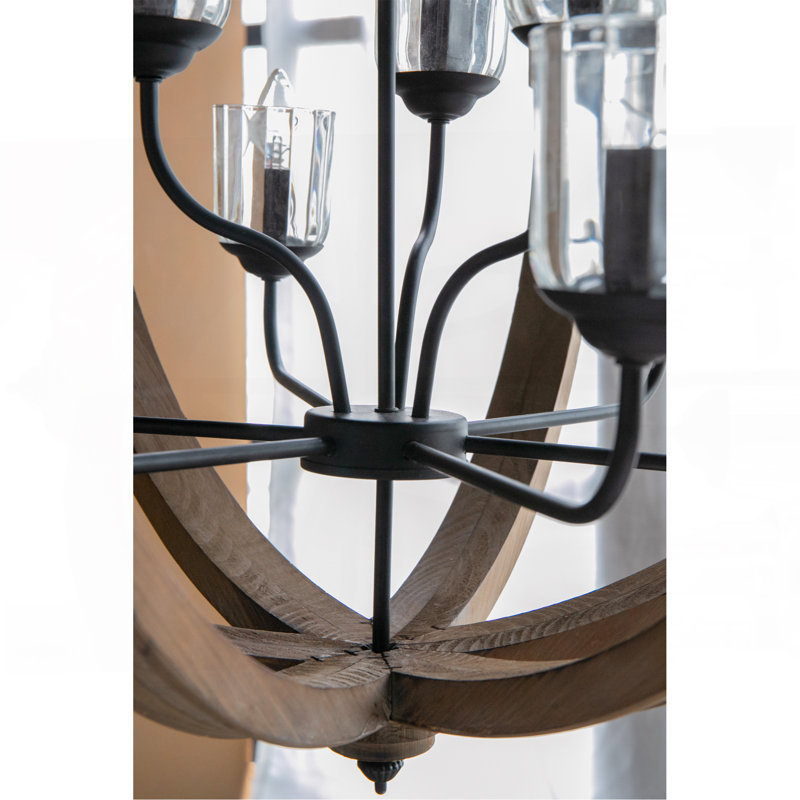 9- Light Globe Chandelier, Wood Chandelier Hanging Light Fixture with Adjustable Chain for Kitchen Dining Room Foyer Entryway, Bulb Not Included