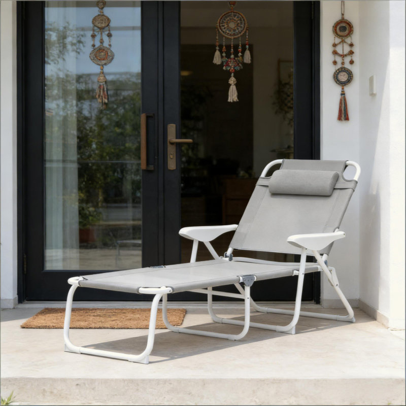 Chaise de bronzage d'extérieur, chaise longue pliante, Gris clair