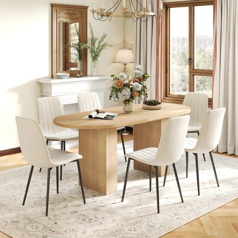 Ensemble de table de salle à manger Mid-Century, 7 pièces : table, 6 chaises, Chêne, Beige