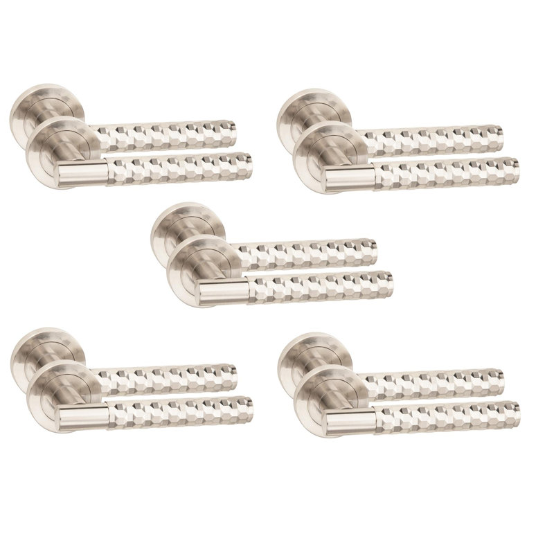 Golden Grace 5 Pair Knurled Hex Cut T-Bar Door Handle with Spindle and Screws