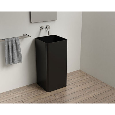Badeloft Square Stone Resin Freestanding Pedestal Bathroom Sink SB-01-MBLK in Matte Black
