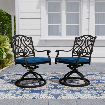 Dorchester Cast Aluminum Outdoor Dining Armchair with Cushion (Set of 2)
