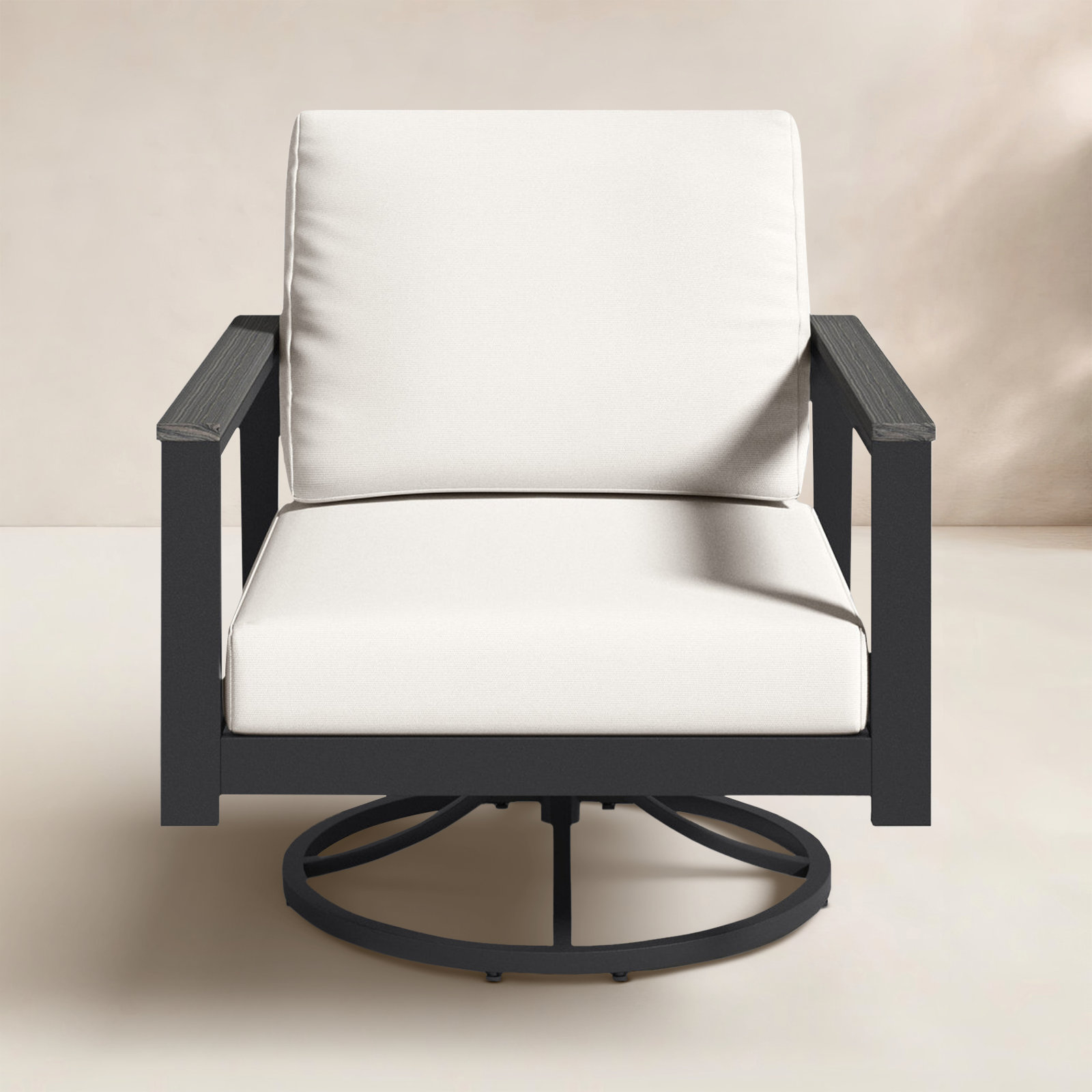 Townsend Outdoor Rocking Metal Chair with Sunbrella® Cushions, Black, Canvas White Sunbrella® Canvas, Yes