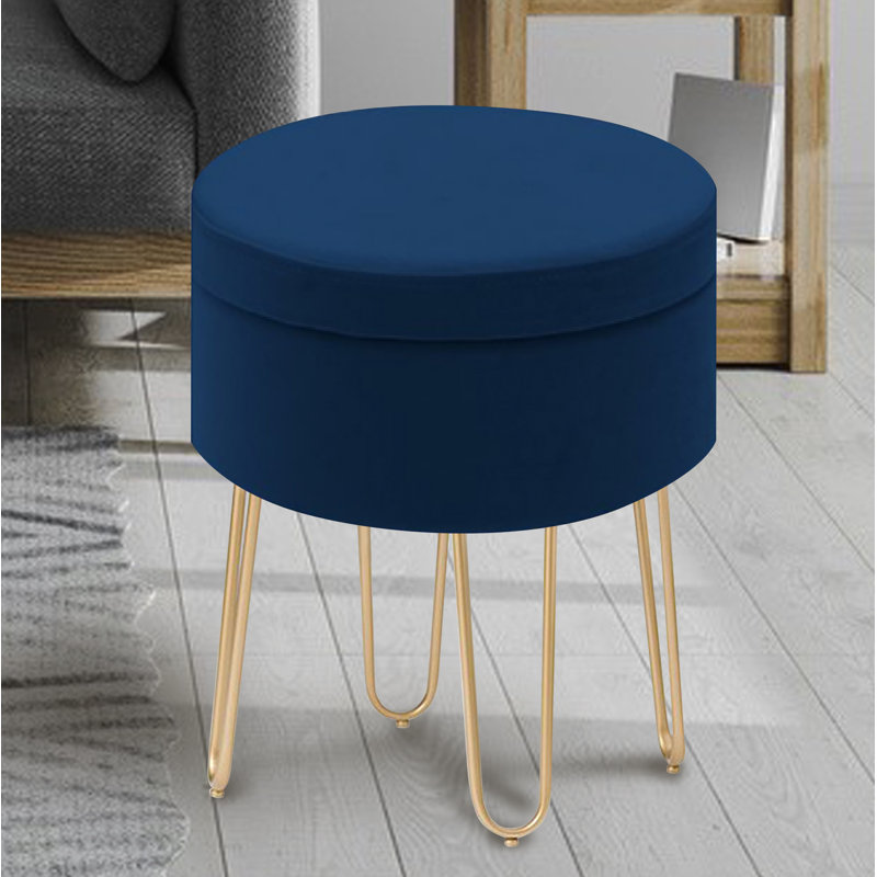 Velvet Ottoman, Blue