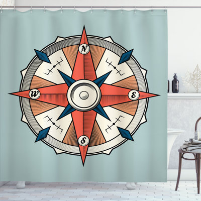 Compass Shower Curtain with Hooks Included