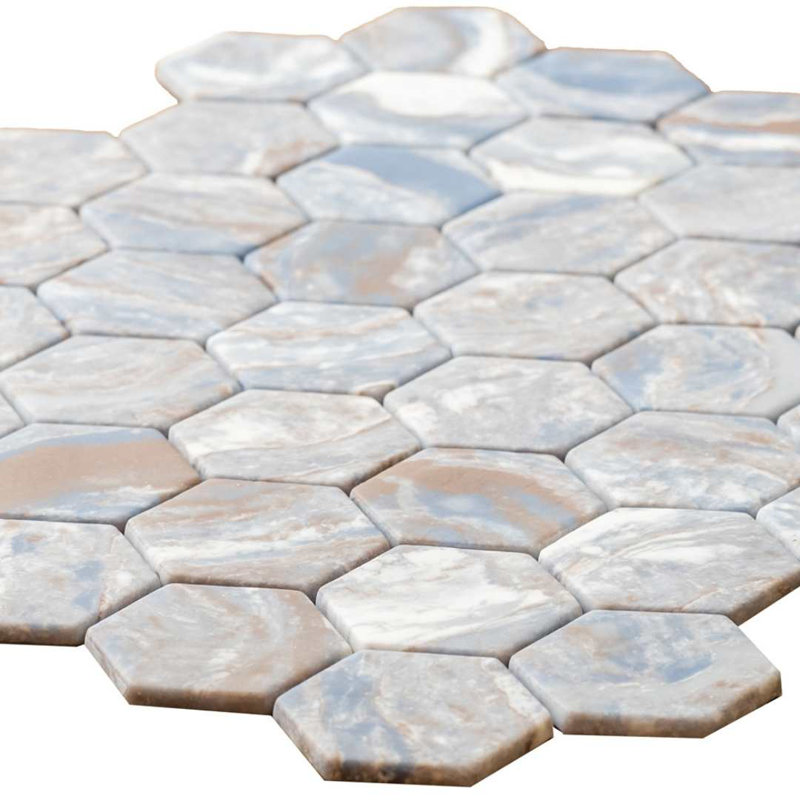 Recycled Honeycomb 1.88" x 1.88" Hexagon Matte Glass Mosaic Wall Tile, Ocean