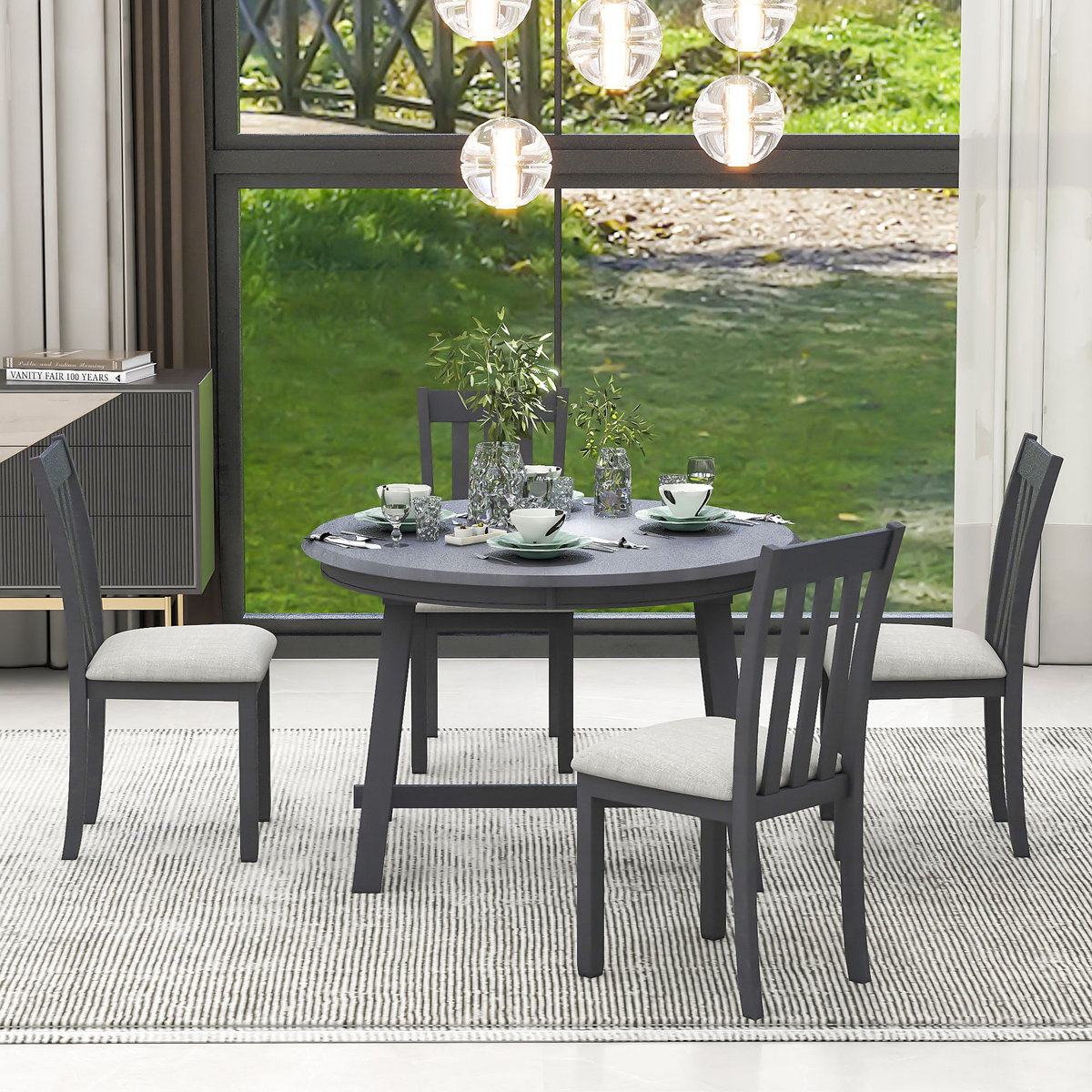 Gracie Oaks Wood Dining Table Set Round Extendable Dining Table With