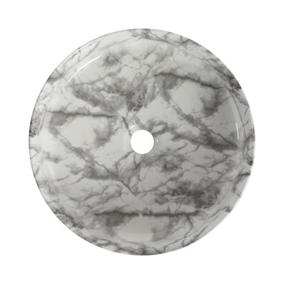 Ceramic Round Above Counter Bathroom Sink Art Basin, White Background With Grey Patterns (BAA0014012QQ)